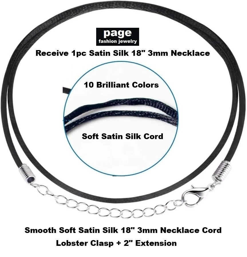 1pc Satin Silk 18″ Necklace Cord-10 Brilliant Colors-Lobster Clasp+2″ Extension