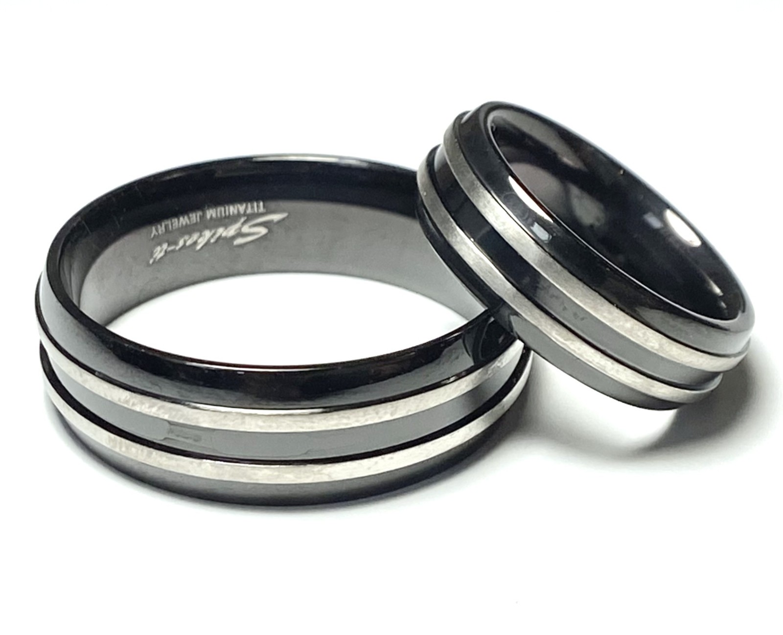 Solid Titanium Ring Black w/Double Stripe Size 5,6,7,8,9,10,11,12,13,14 (FL14)