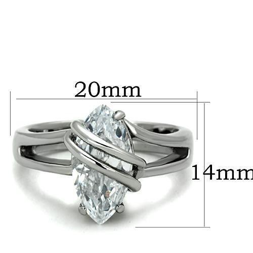 Women’s Ring, Clear CZ, Stainless Steel, Split Shank, Marquise Ring