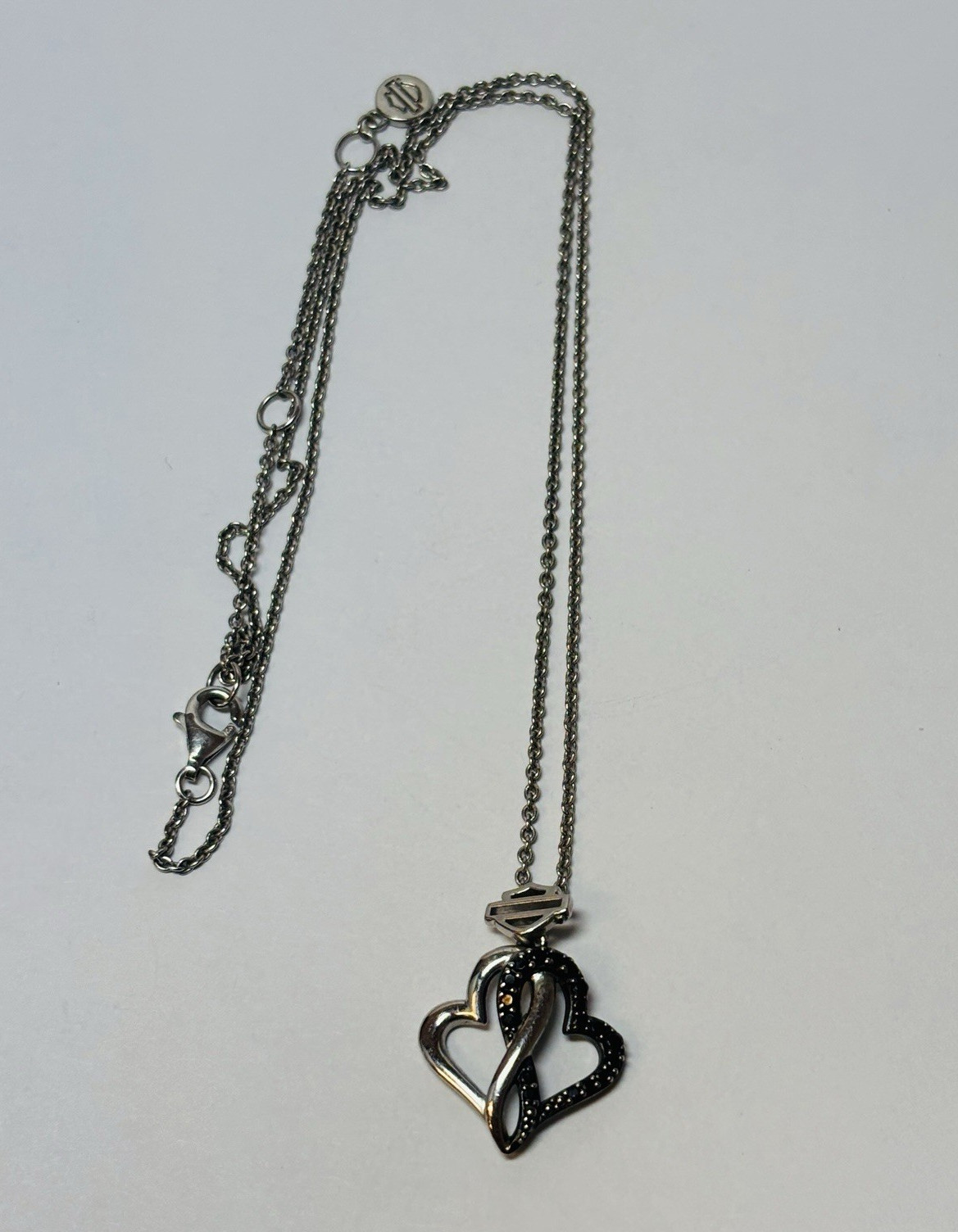Harley Davidson Sterling 925 Silver Shield Logo Heart Necklace 17 in – .17