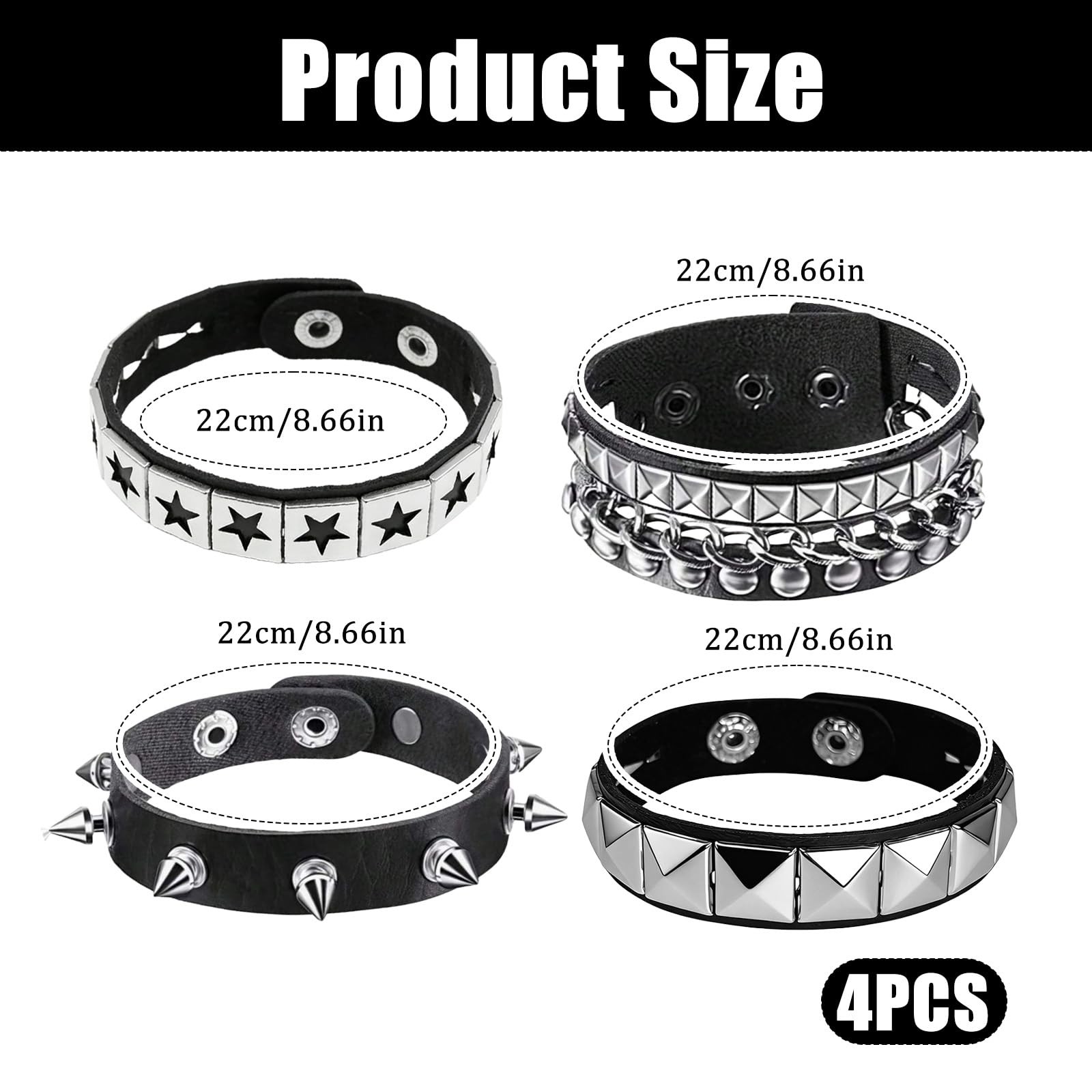 CZMZHFC 4pcs Studded Spiked Bracelets for Women and Men,Goth Alt Scene Access…