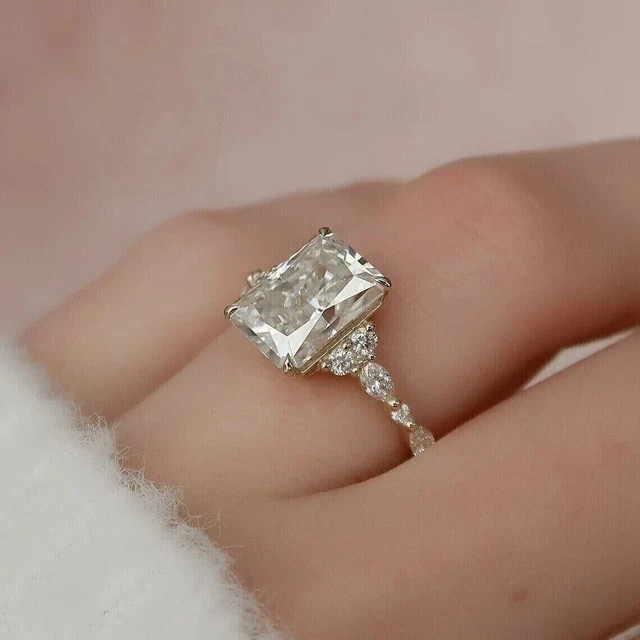 3 CT Radiant Cut Moissanite Solitaire Engagement Ring 14K Yellow Gold Plated