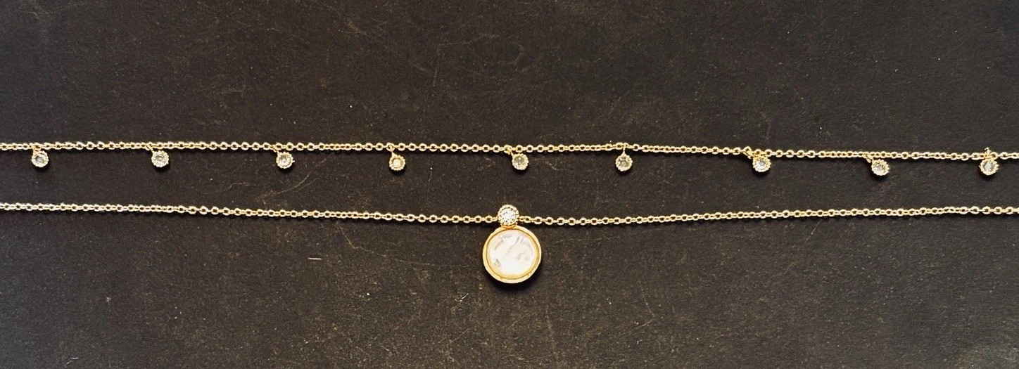 Gorjana Eloise Layered Necklace Gold Mother of Pearl Boho Dainty Minimalist CZ
