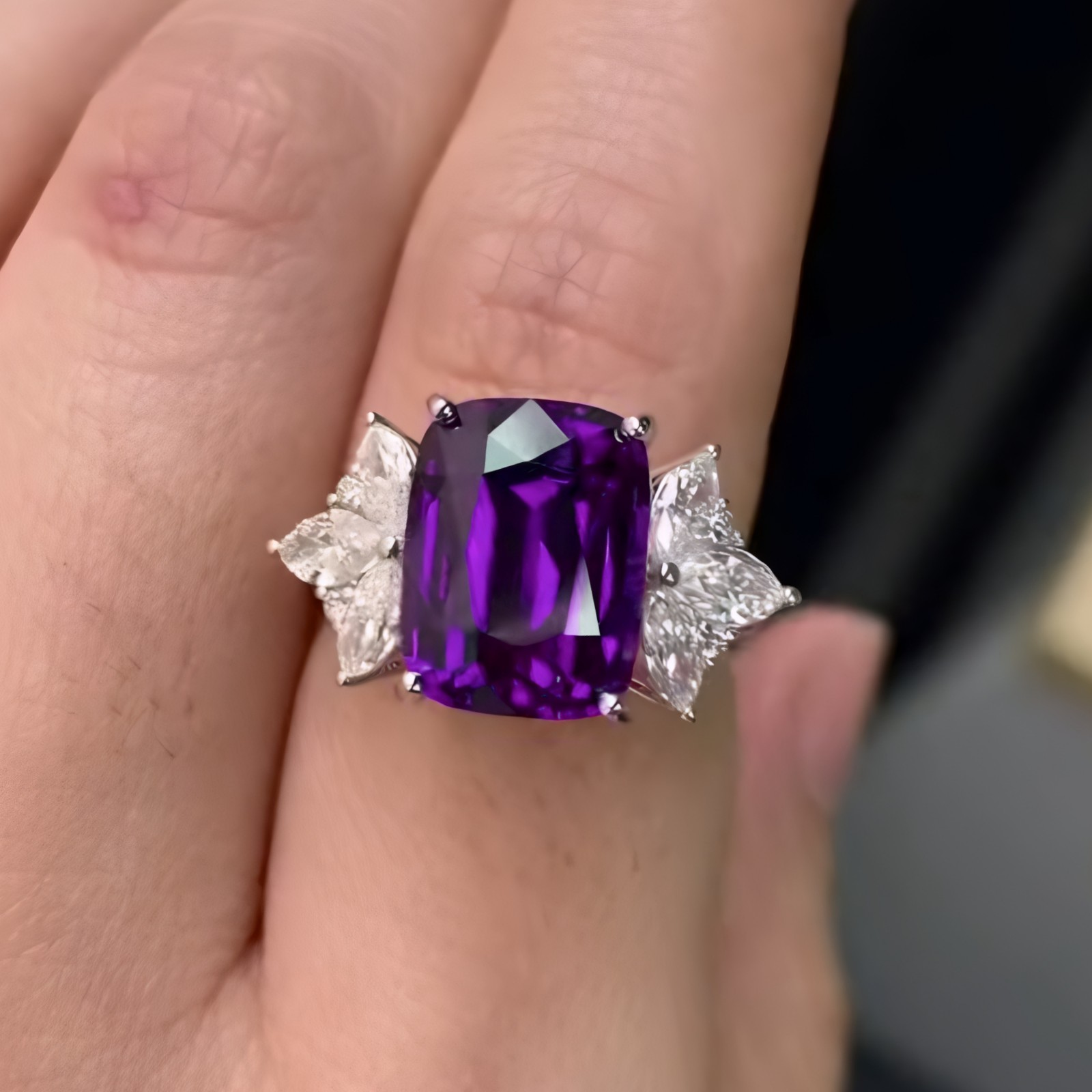 Purple Amethyst Ring Natural Cushion Cut 925 Sterling Silver Elegant Women Gift