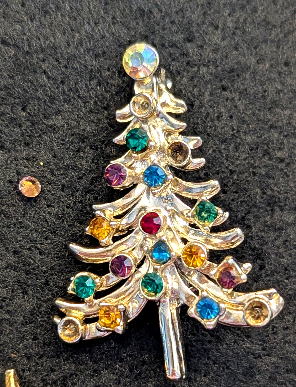 Christmas Tree Lot of 7 Vintage New Pin Brooch Repair As Is Missing Rhinestones