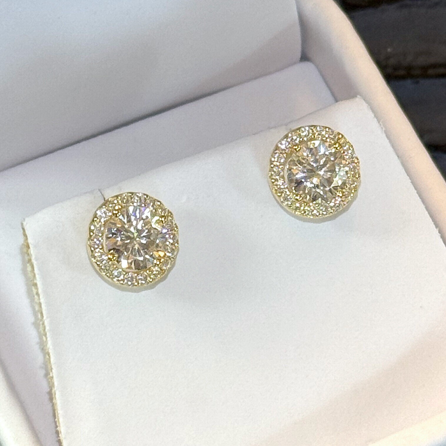 2.00 CTW Moissanite Halo Stud Earrings- 925 Silver or 14K Gold – Unisex