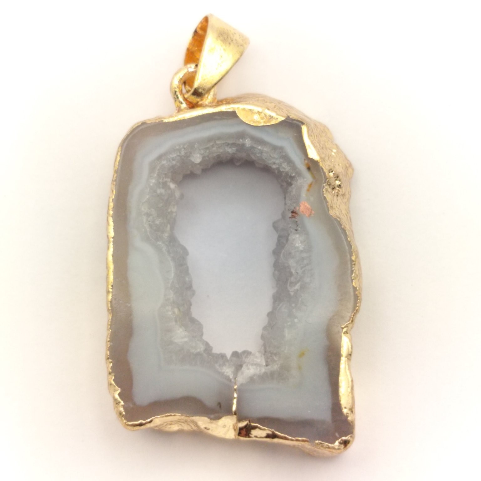 Natural Grey Agate Geode Slice Pendant Gold Electroplated Drusy Crystal Necklace