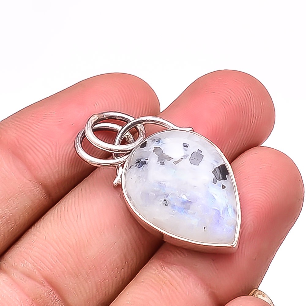 Rainbow Moonstone Designer Handmade 925 Sterling Silver Pendant 1.37″ Sku13