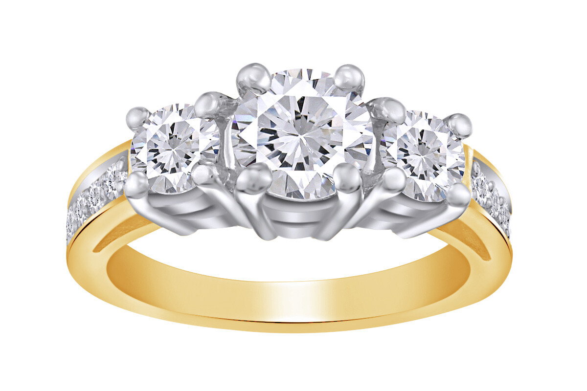 2.13 Ct Round Brilliant Cut Three Diamond Ring Solid 14k Multi-tone Gold Sz 8