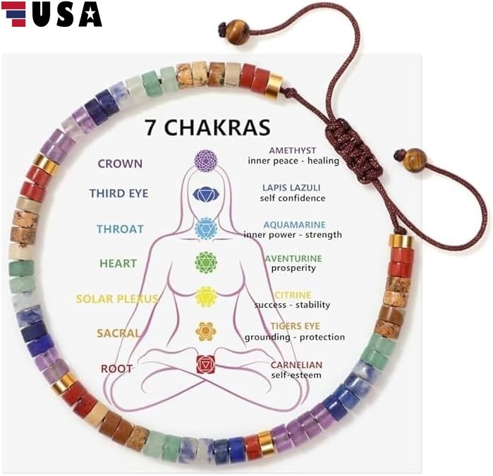 7 Chakra Gemstone 4mm Beads Natural Crystal Healing Reiki Dainty Bracelet Gift