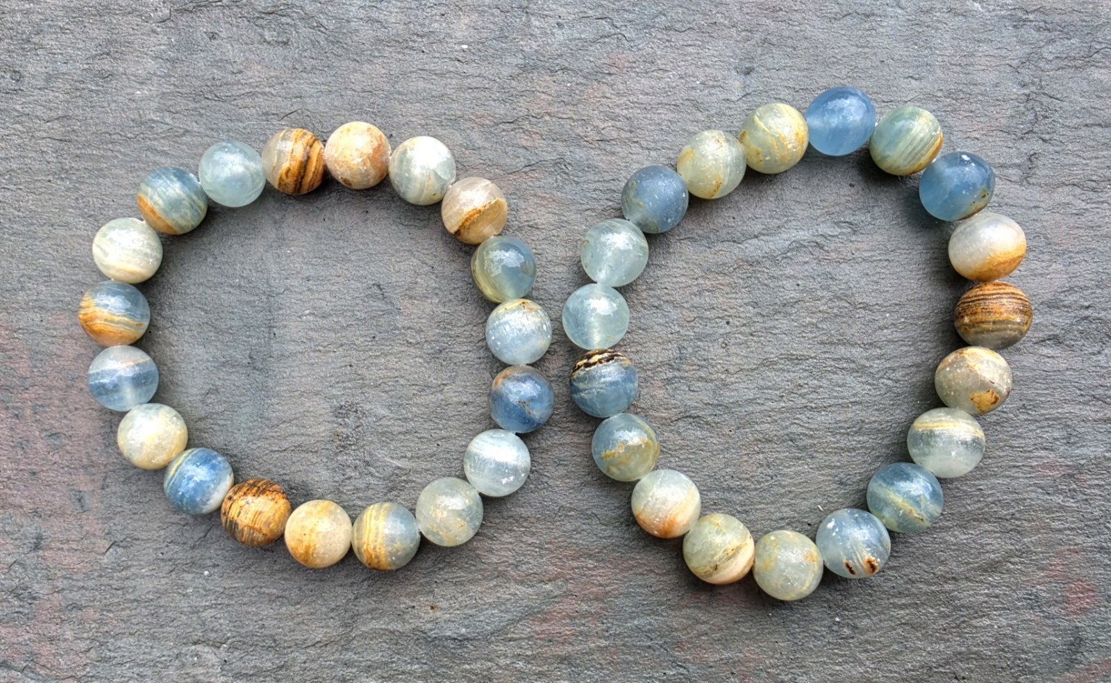 Natural Aquatine Lemurian Calcite Bracelet Blue Onyx Gemstone Healing Crystal A+