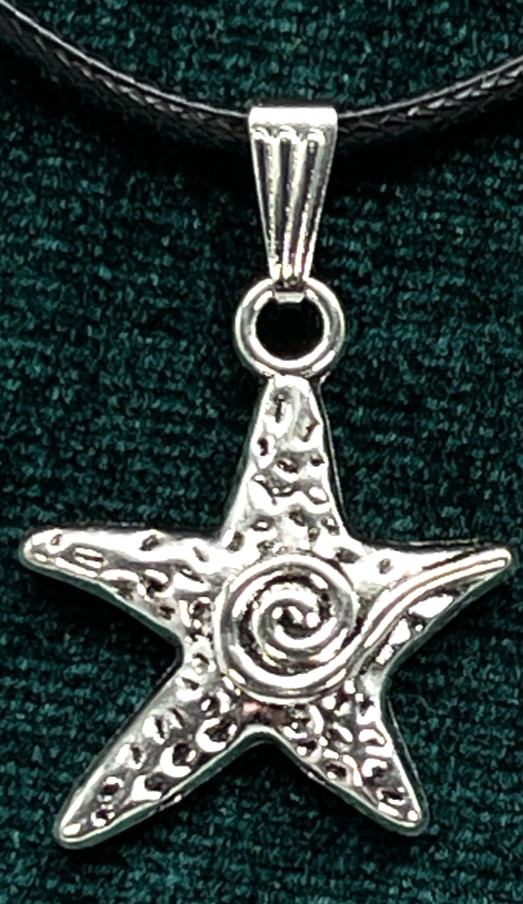 Necklace Silver Tone Starfish Hanging on a Black Cord 18″ + 2″