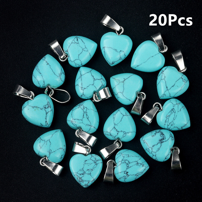 20Pcs 13x13x7mm Blue Turquoise Love Heart Reiki Healing Pendant Bead HT1342