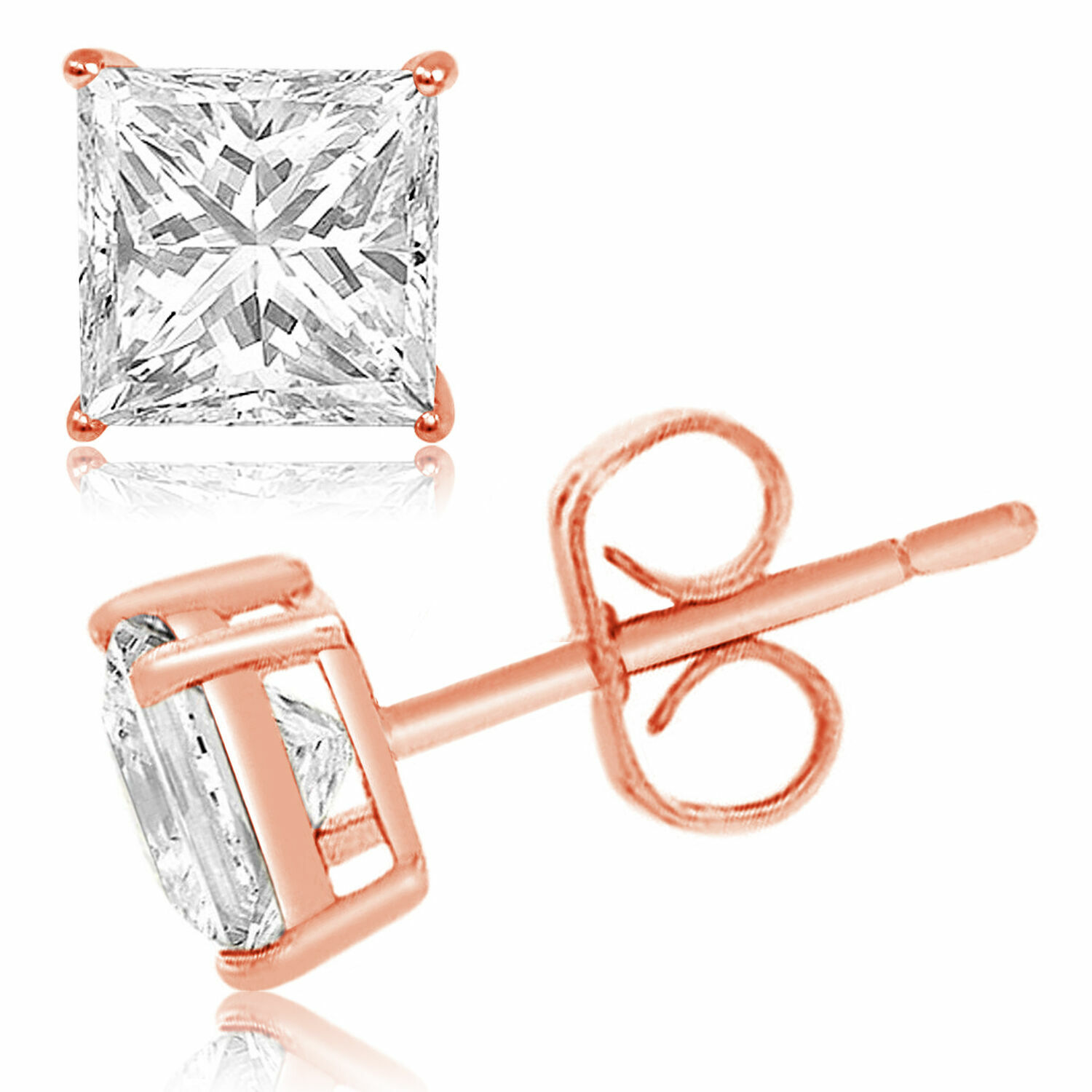 Sterling Silver 925 Princes Square Cut Cubic Zirconia Men Women Ear Stud Earring