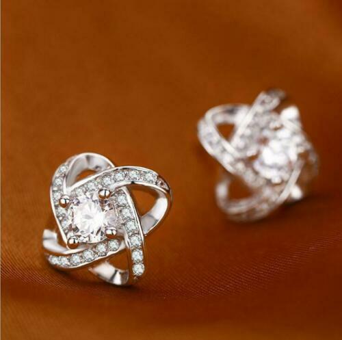 925 Sterling Silver Women Jewelry Love Forever Elegant Crystal Ear Stud Earrings