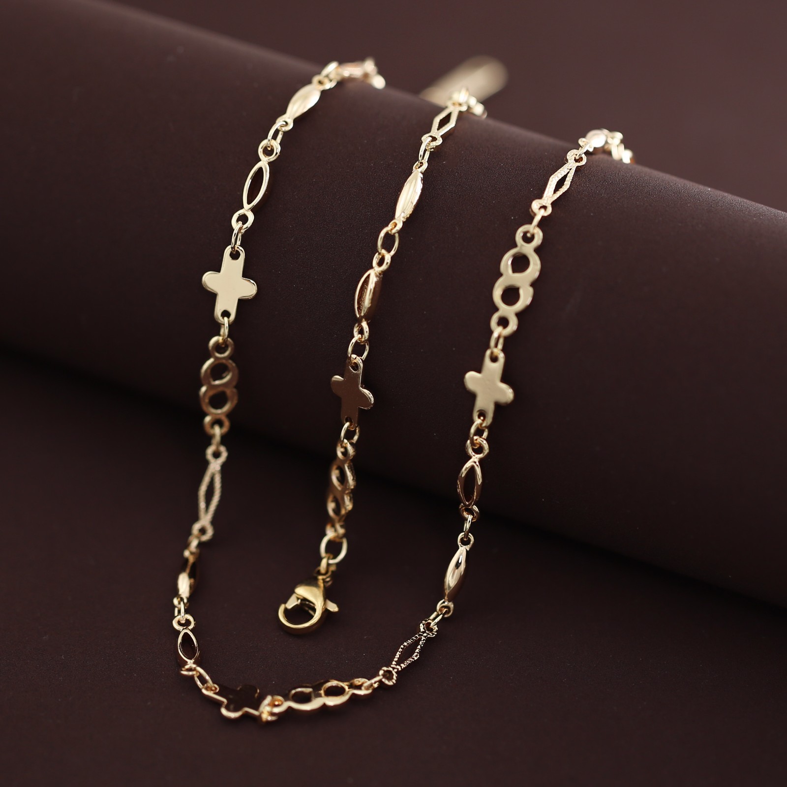9K ROSE GOLD FILLED CROSS Patterned Links Chain MENS WOMENS SOLID NECKLACE 47cm