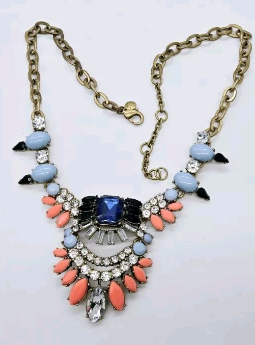 J Crew Necklace Blue Coral White Crystal Couture Chunky Statement 21 in