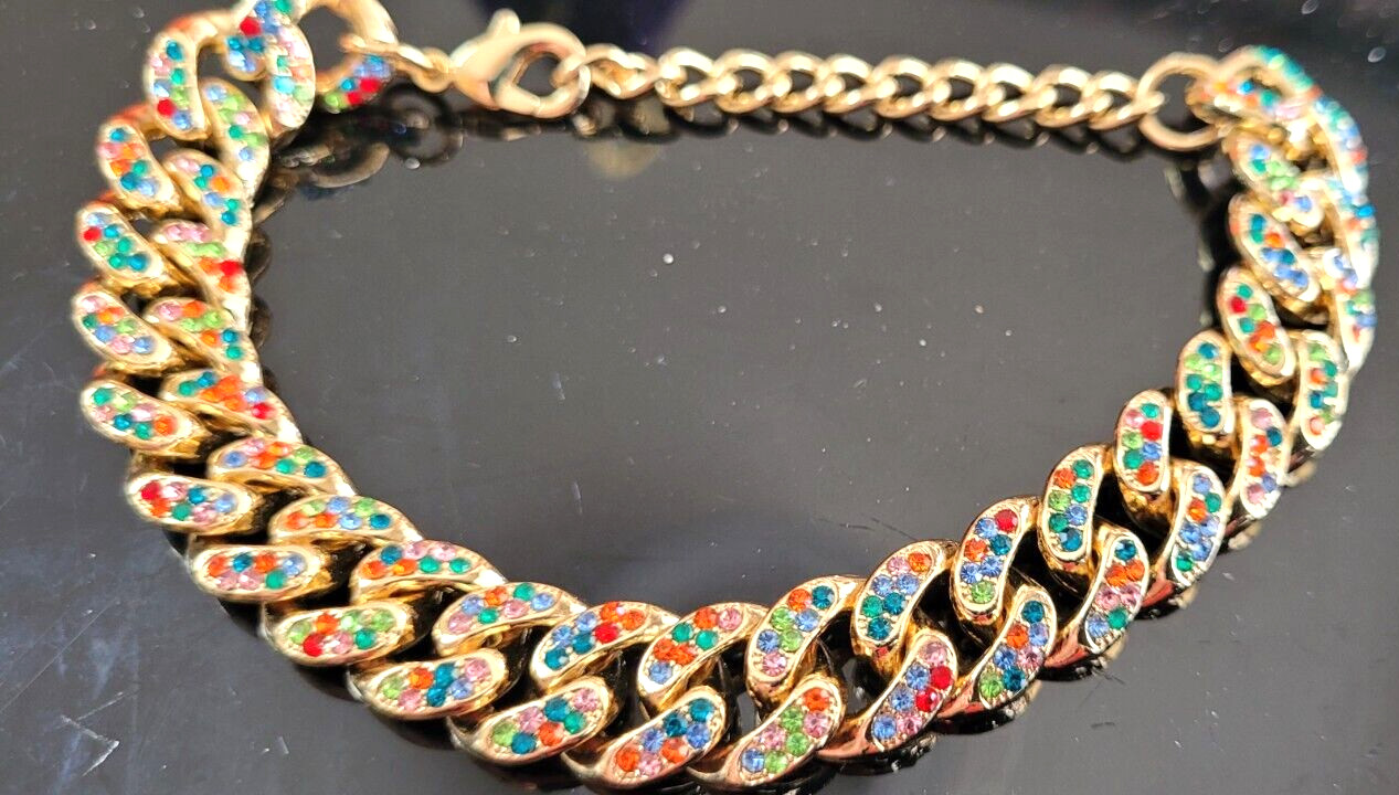 Beautiful Rhinestone Bracelet by Design 7″ to 8.5″ length .5″ wide Gold tone