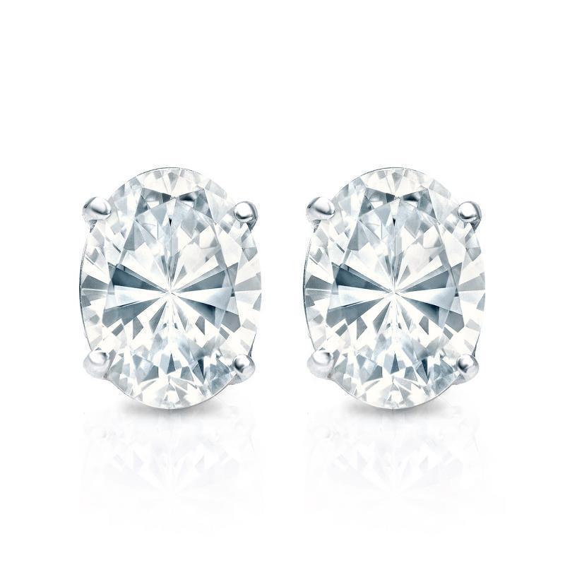 Solid Silver 1 Ct Oval Simulated Diamond Stud 14K Gold Plated Women Men Earrings