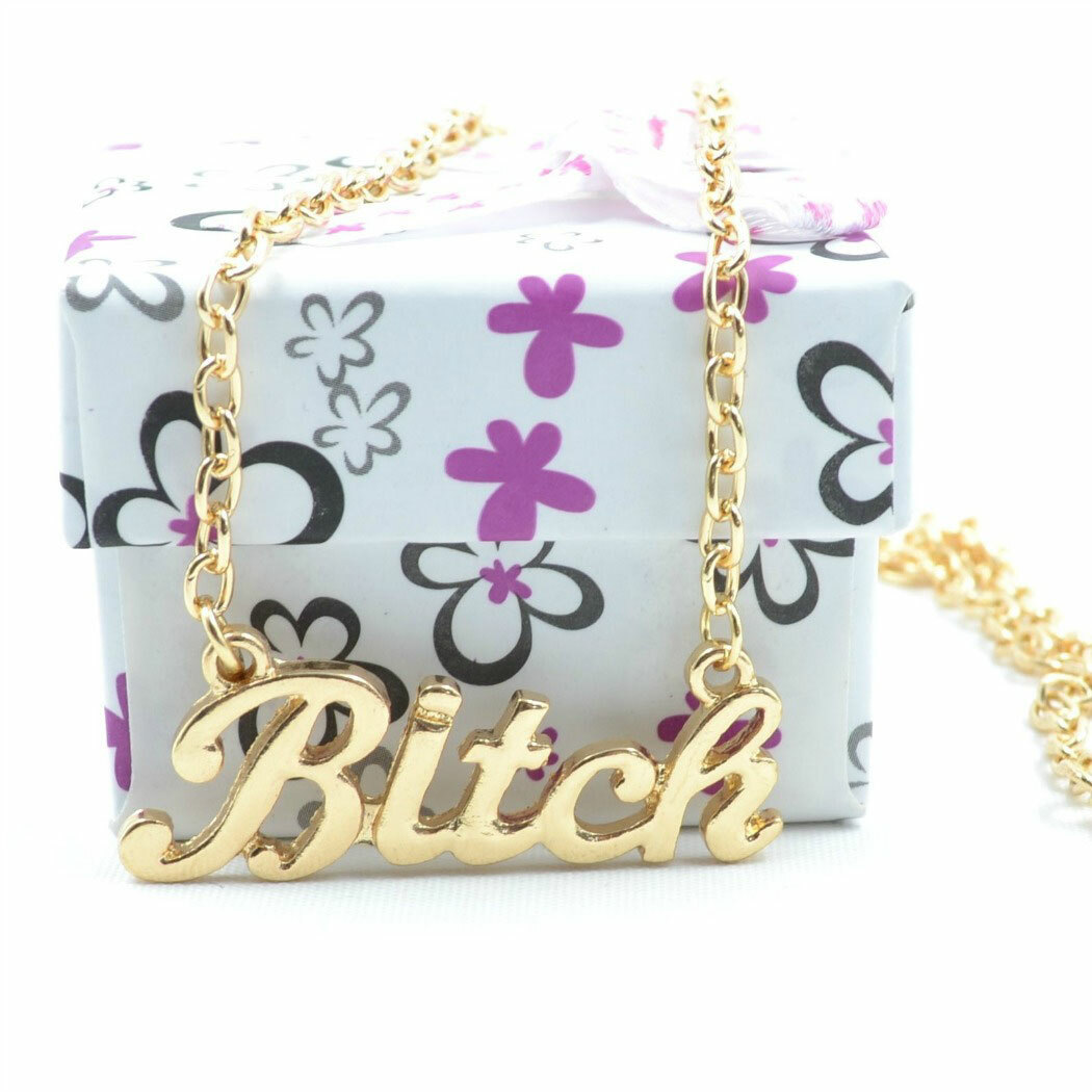 BITCH NECKLACE 1.5″ Charm Pendant Gold Silver Tone Chain HIP HOP Trendy Fashion
