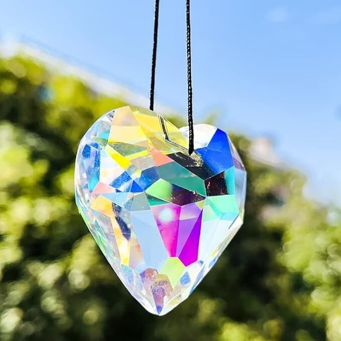 45mm AB Colored Heart Shaped Crystal Prism Pendant Crystal Heart Love Gifts