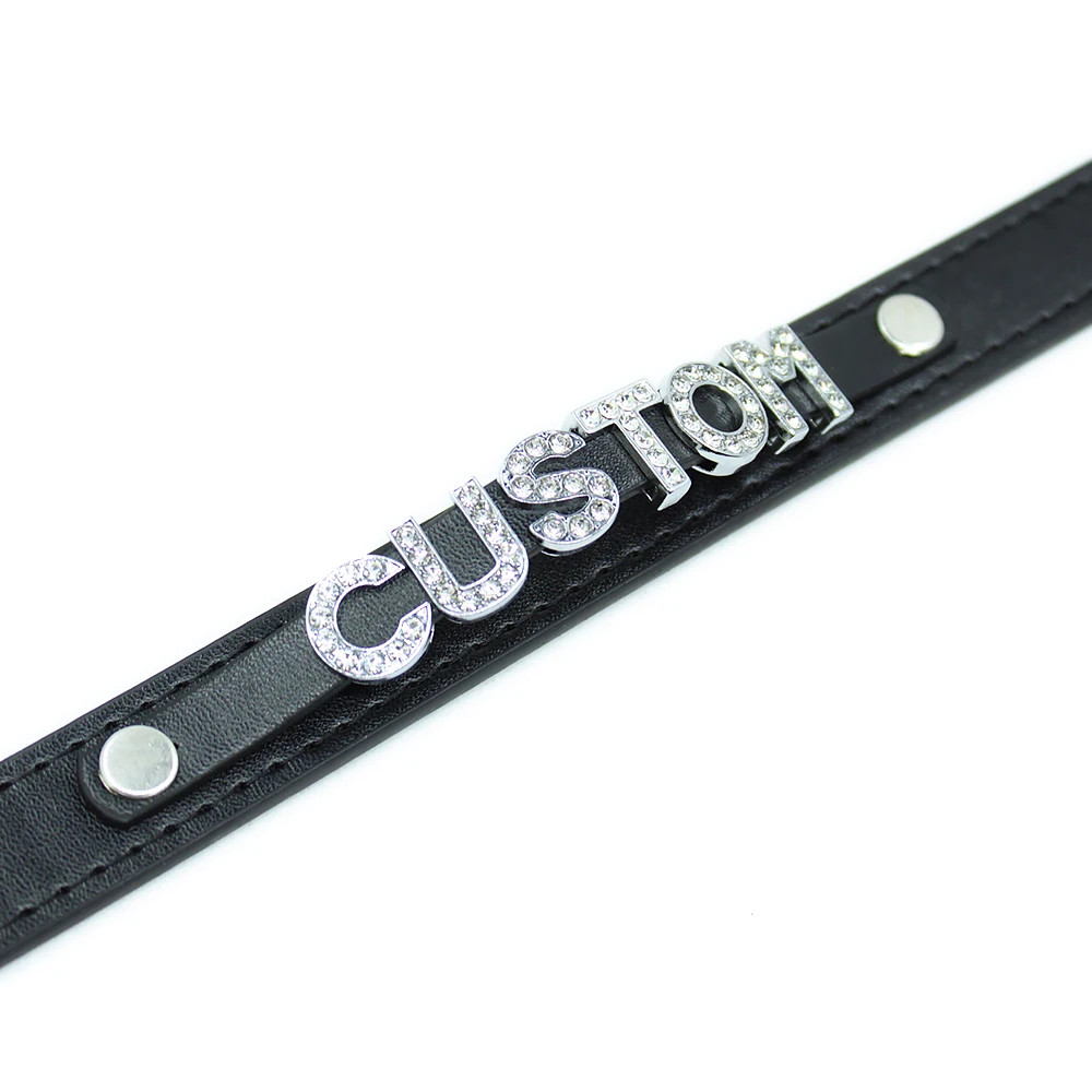 Rhinestone Leather Custom Necklace Name Trendy Letters Sexy PU Choker Collar C3