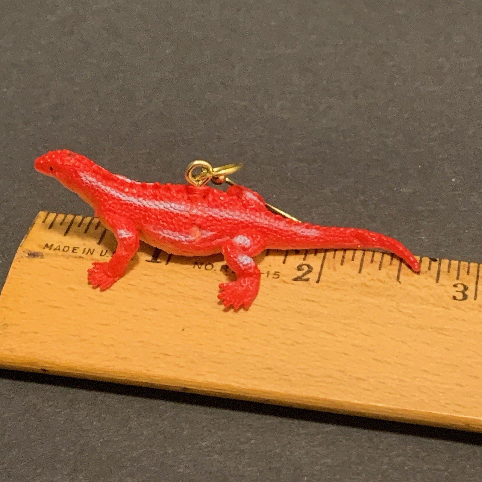 Red Lizard Earrings Handmade Wacky Oddity Blue Gold Whimsy Halloween Reptile