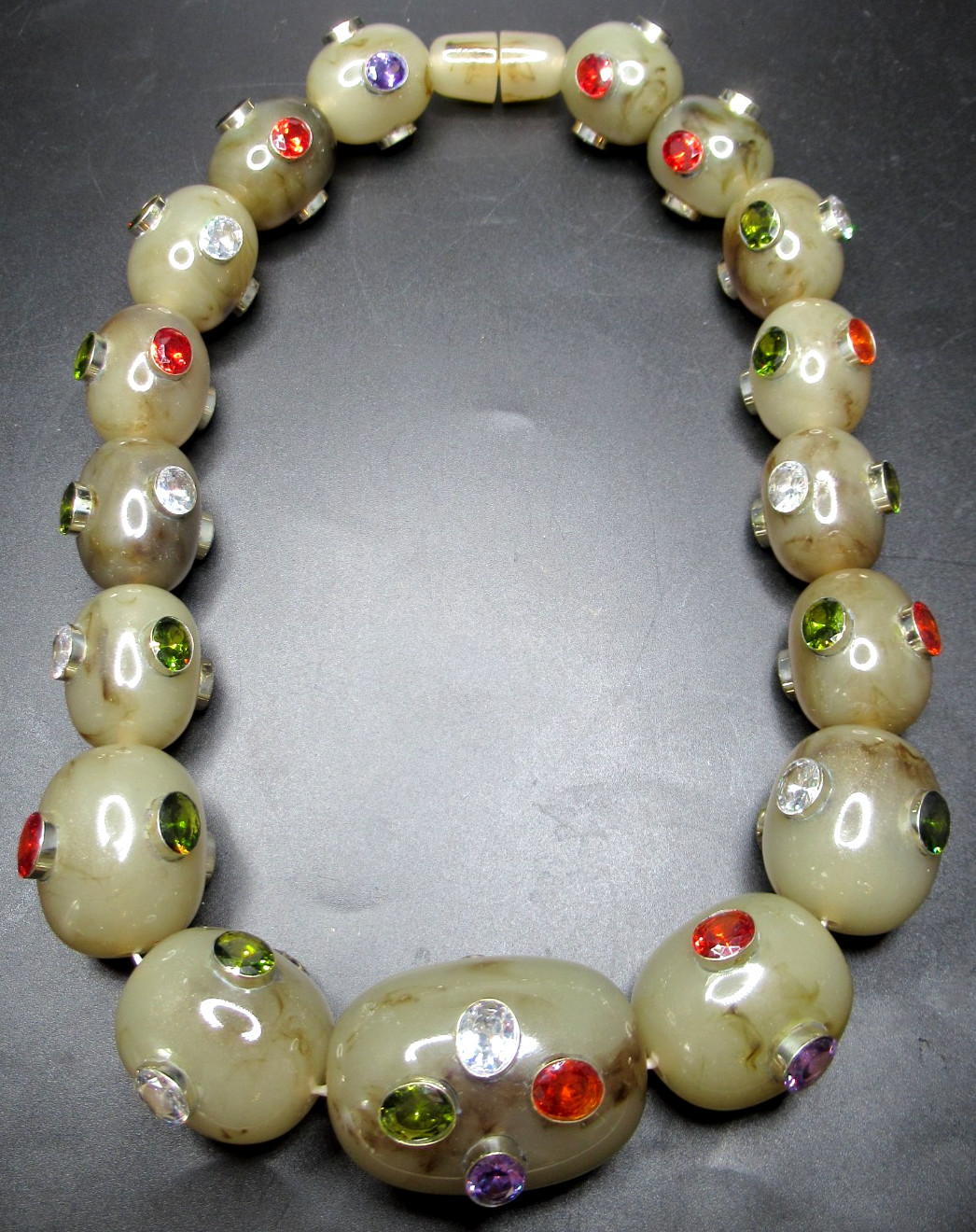 Amazing HUGE Stone Looking Lucite Bead Bezel Set Genuine Gemstone Necklace