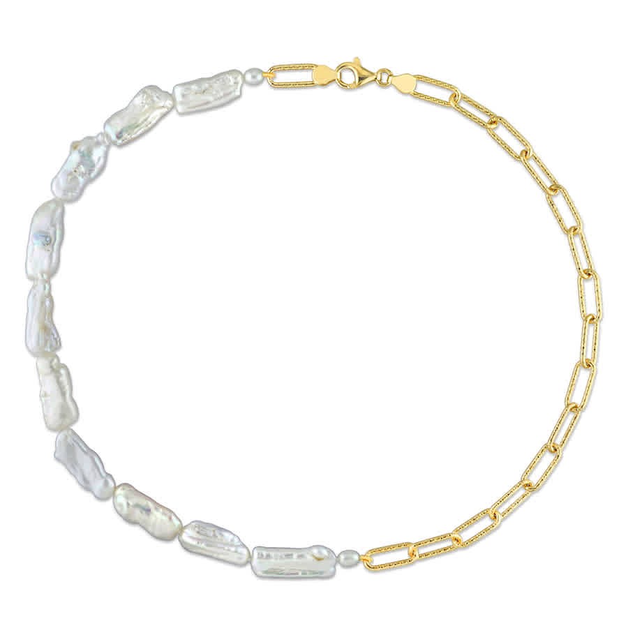 AMOUR 5-7 Mm Cultured Freshwater Keshi Pearl and 7 Mm Link Chain Necklace In 18k