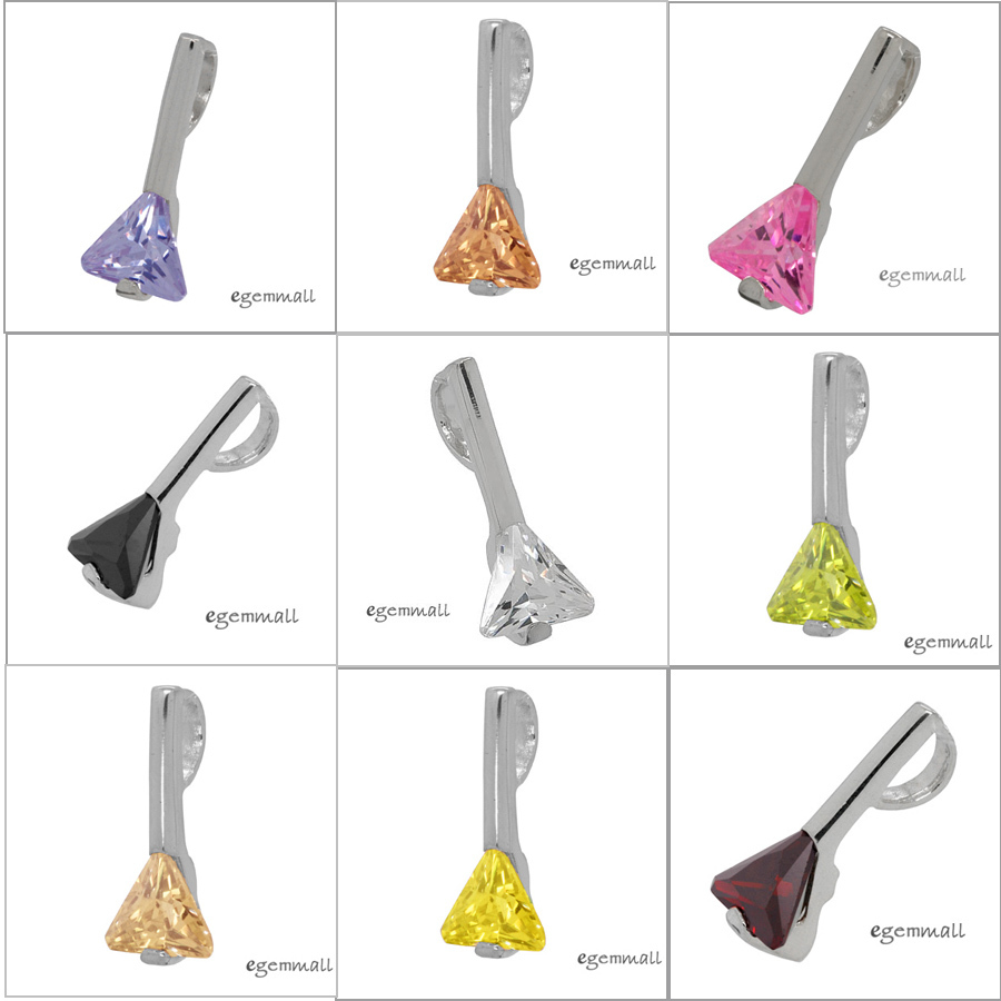 Sterling Silver Cubic Zirconia Crystal Triangle Pendant 21mm (0.8″), More Colors