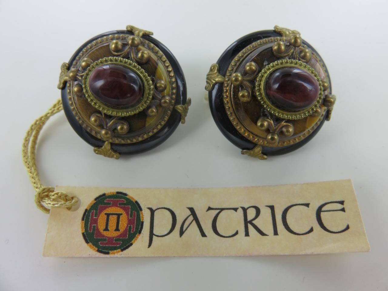Patrice Onyx & Tiger Eye Earrings 1″ Clips #3GR OTB NWT