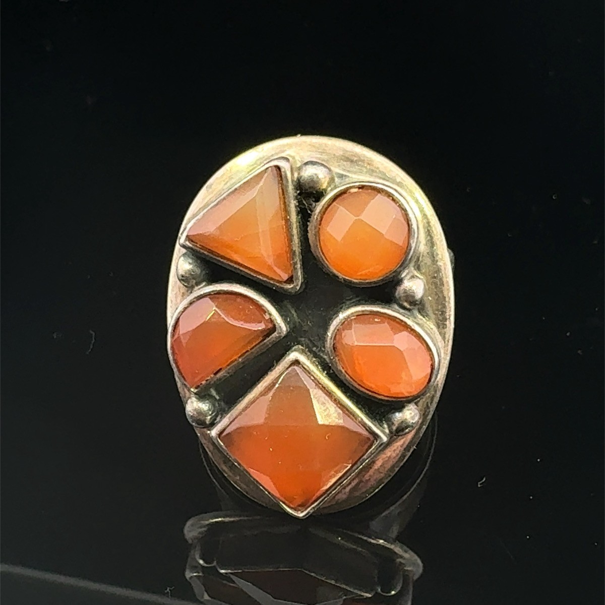 Vtg JAY KING STERLING SILVER RING WITH BROWNISH ORANGE STONES SIZE 8 (WCP039062)