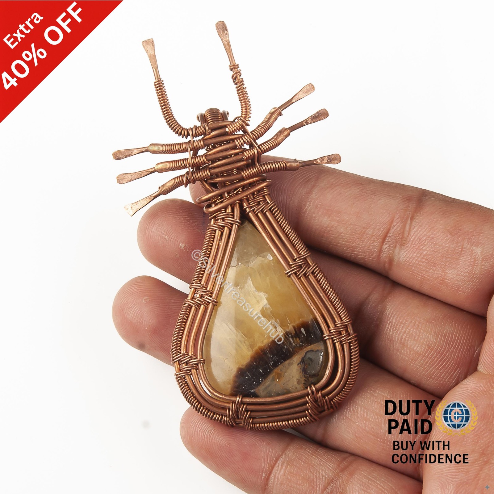 Copper PEAR Yellow Septerian Gemstone Bezel Sister New Wire Wrap Pendant Jewelry