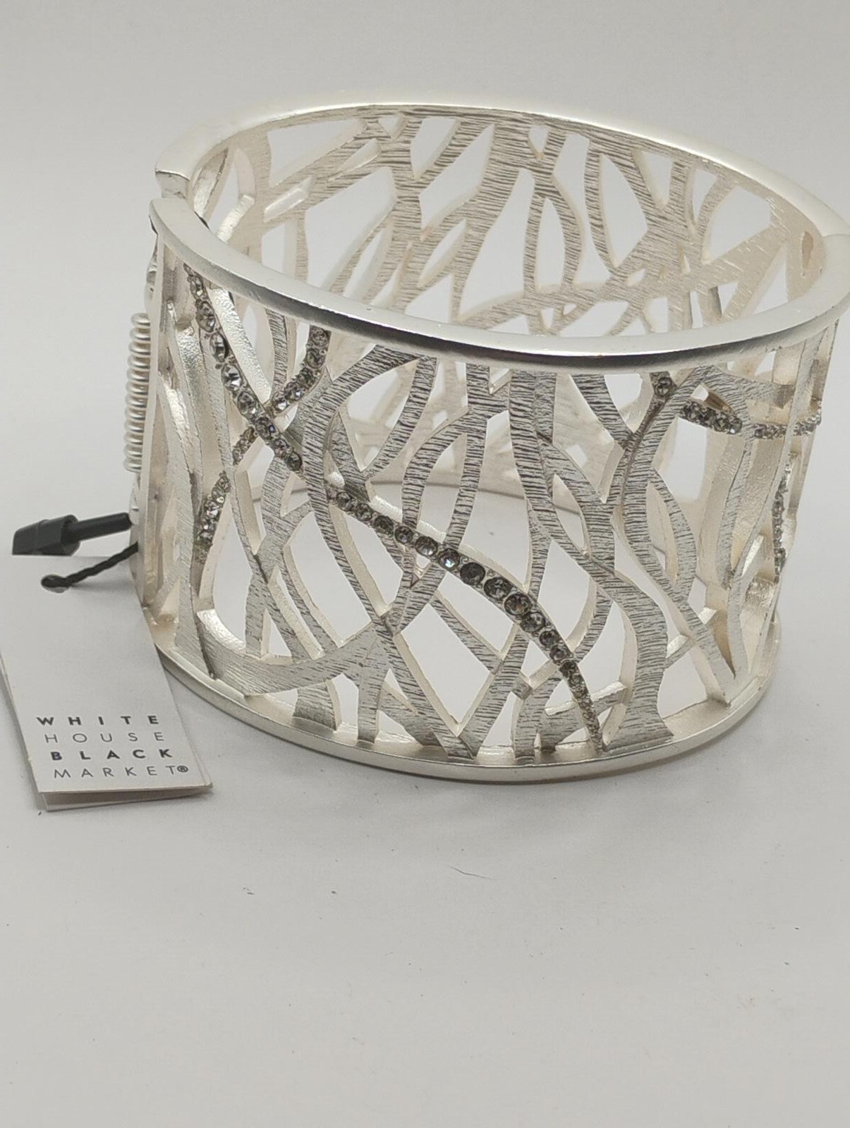 NWT $60 White House Black Market Silver Openwork Cuff Bracelet with Rhinestones