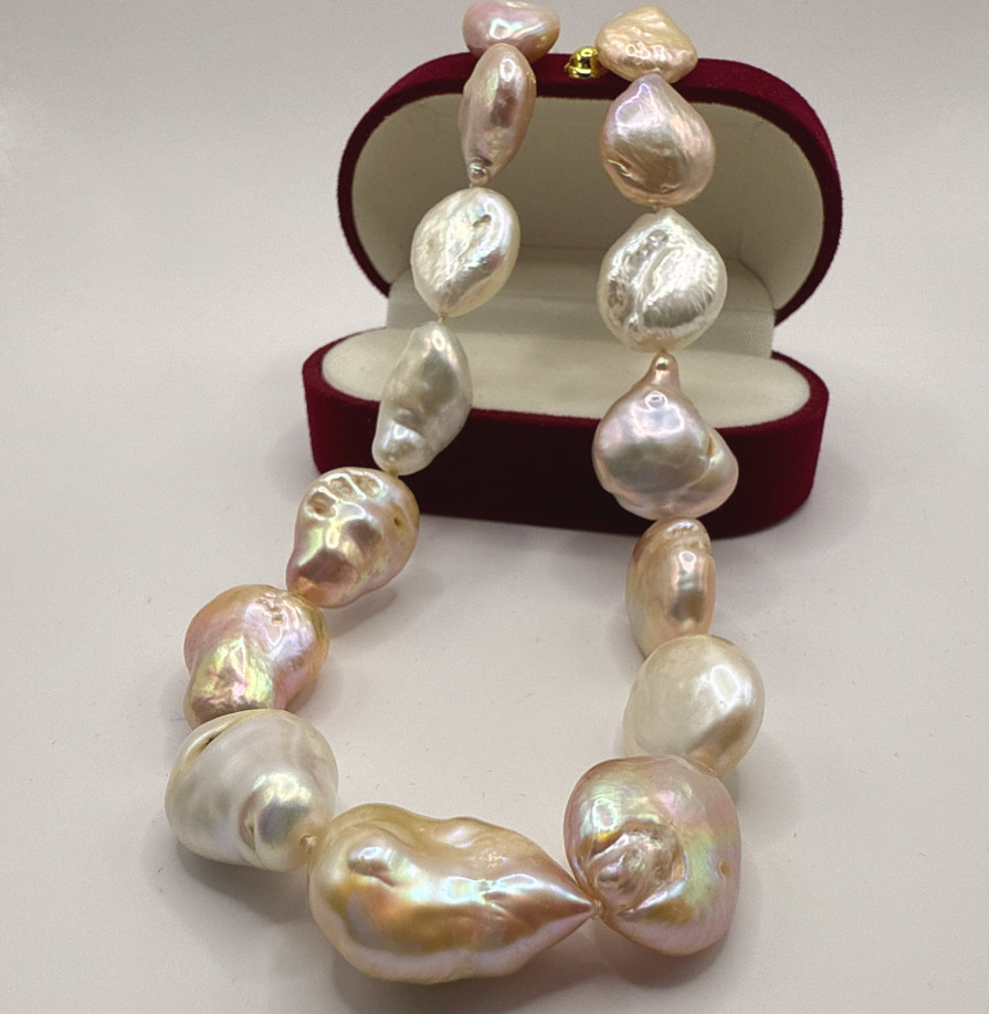 Retro AAA 14X21mm New Natural South Sea baroque white Pearl necklace 18in 925