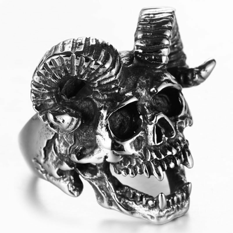 MENDEL Mens Gothic Punk Devil Biker Skull Ring For Men Stainless Steel Size 7-15