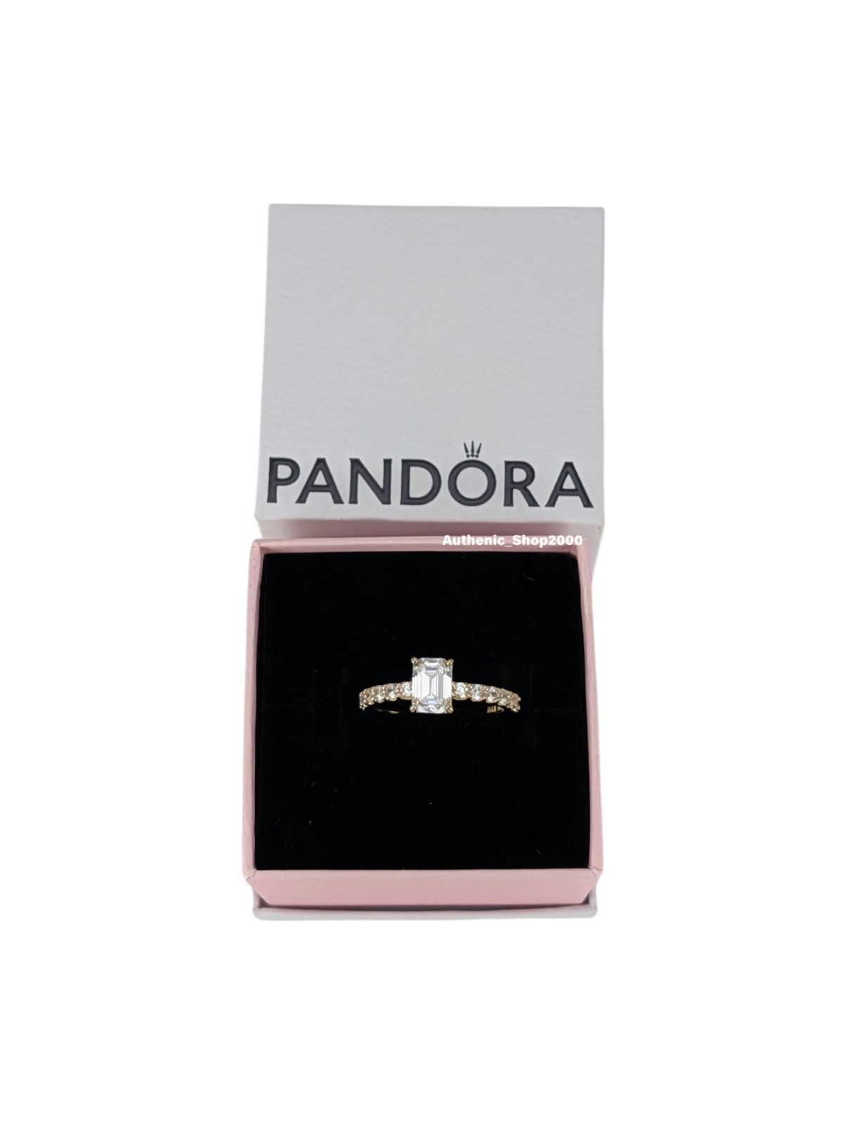 New 100% Authentic PANDORA 14k G Pave Sparkling Rectangular Halo Ring 164506C01