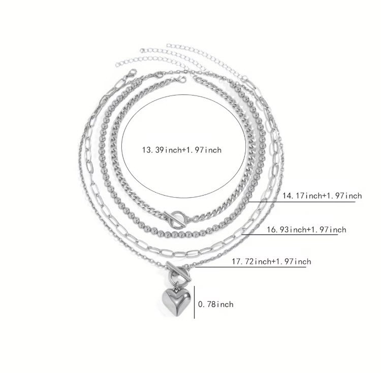 BRIGHTON BEACH 4pcs Geometric Beaded OT Clasp Heart Necklace