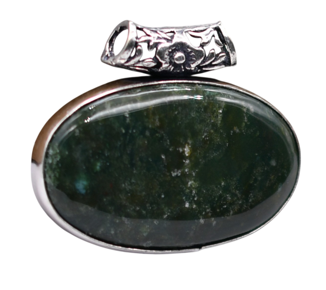 Moss Agate Natural Gemstone Antique Silver Plated Pendant 1.5″ J 1767