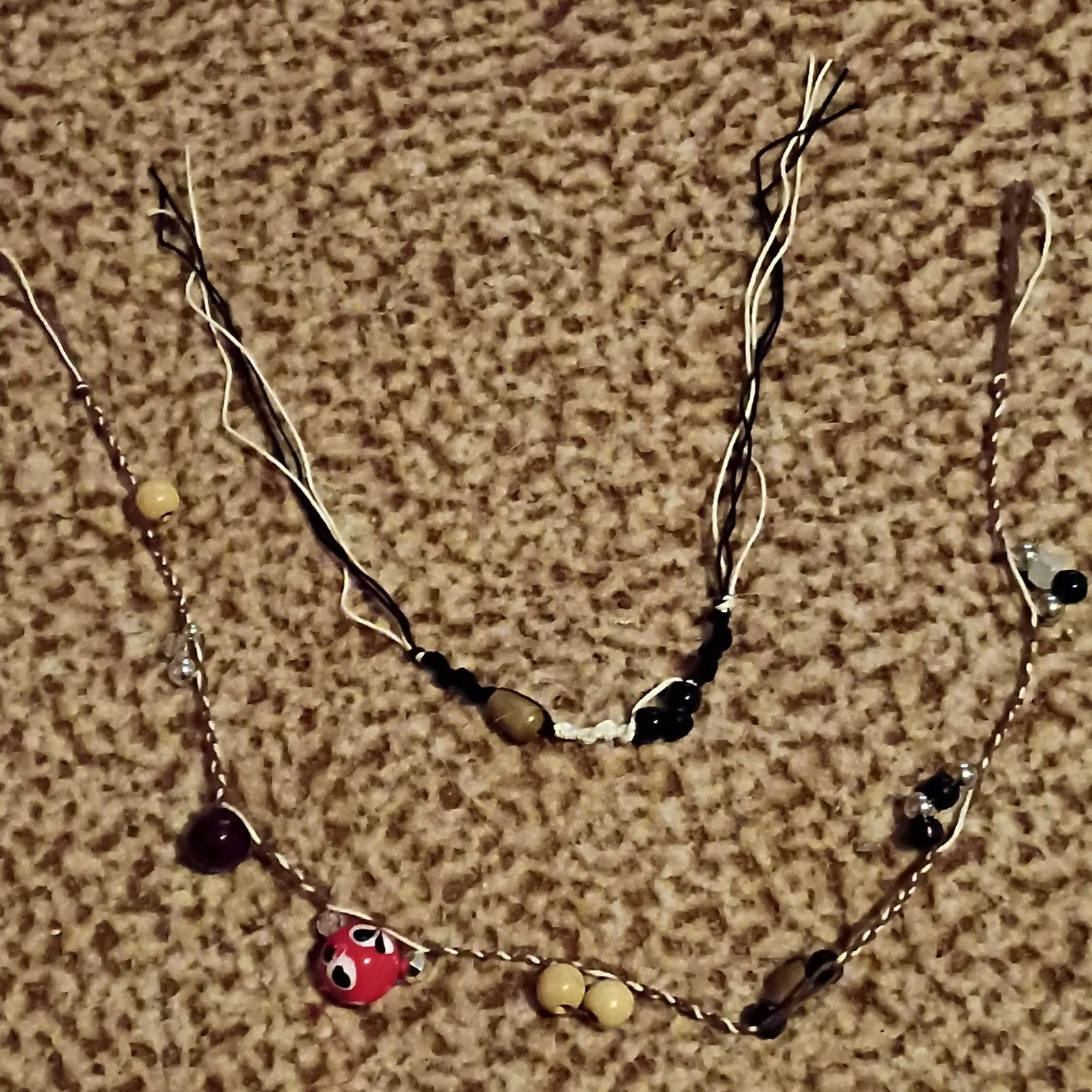 Lot of 2 Multicolor Beaded Cord Adjustable Evil Eye Round Charm Necklaces