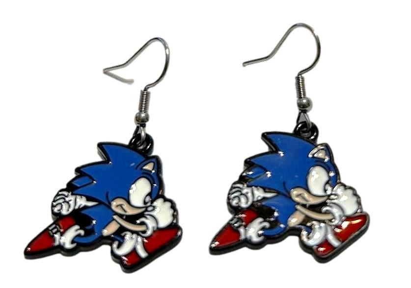 Sonic The Hedgehog Character Running 3/4 in Tall French Wire Earrings