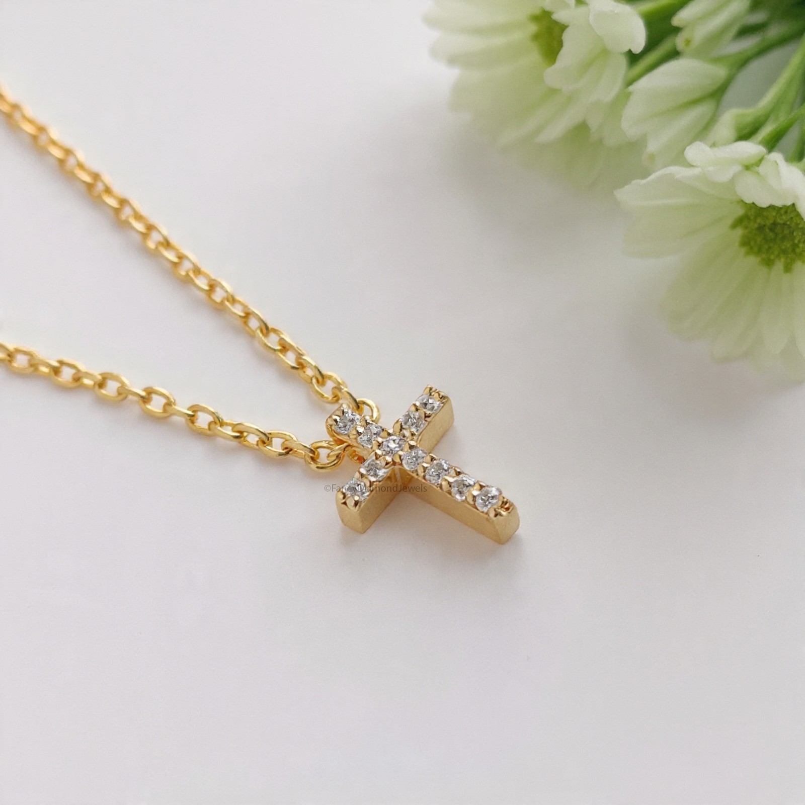 Diamond Cross Necklace Yellow Silver handmade jewelry Necklace Religious Jewelry