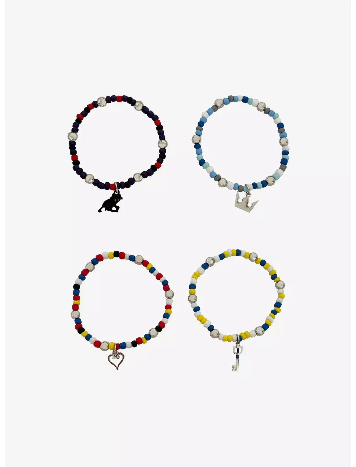 Disney Kingdom Hearts Bead Charm Bracelet Set of 4 Metal Cord Stretch New