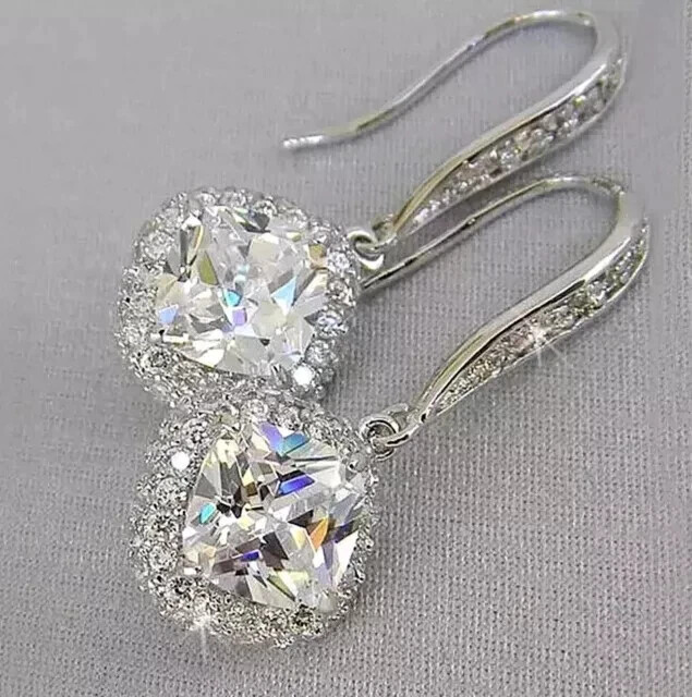 Womens Engagement Earring 14K White Gold Finish Princess Cut Simulated Diamond