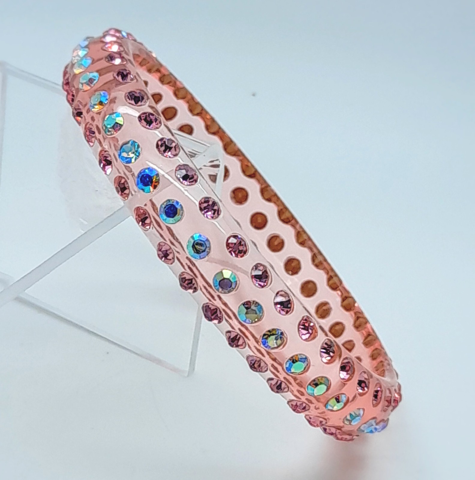 Transparent pink round Plastic pink & ab rhinestone fashion bangle bracelets