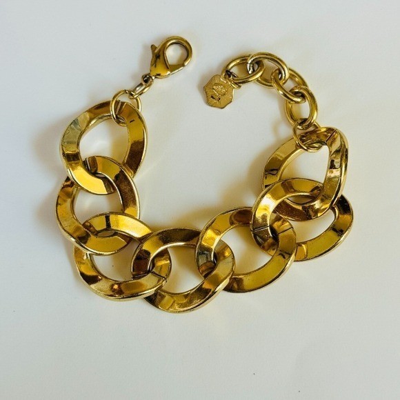 RJ Graziano Gold Tone curved Link Chain chunky Bold Bracelet Statement Designer