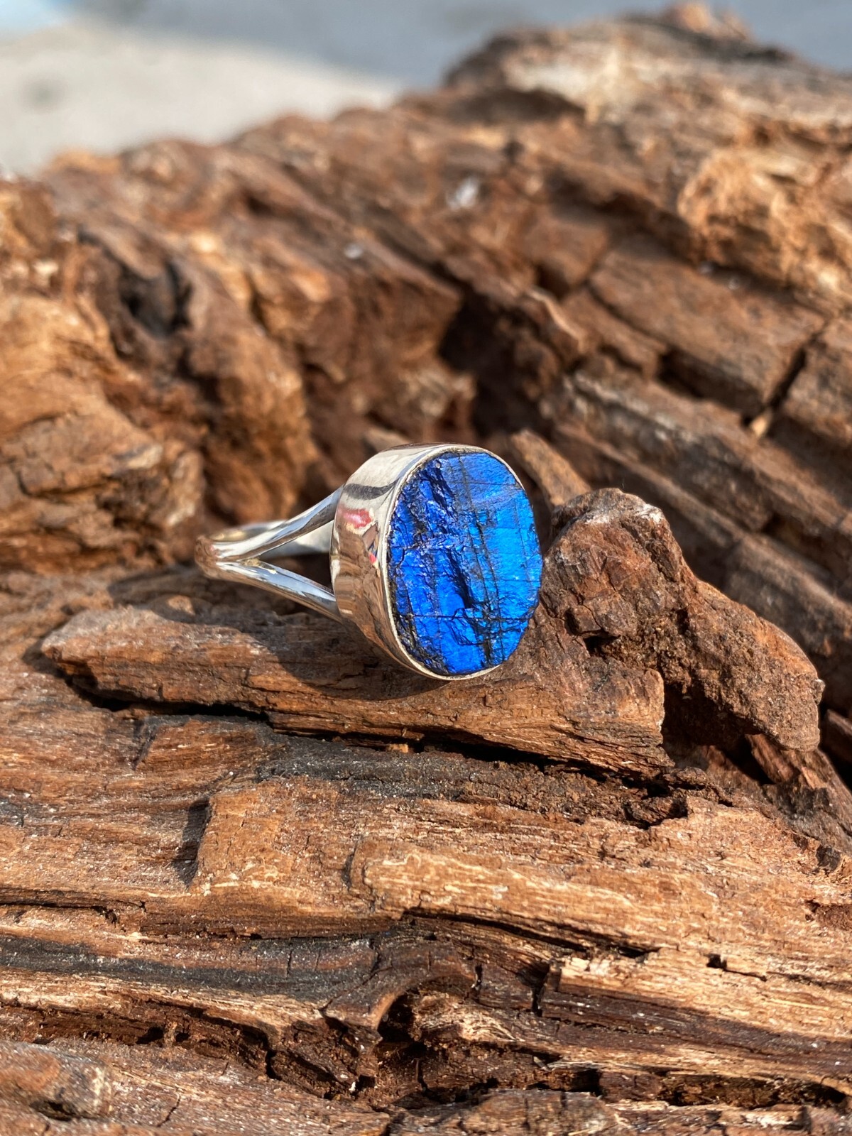 Natural Labradorite Gemstone Ring Rough Ring Handmade Ring Solid Silver Ring