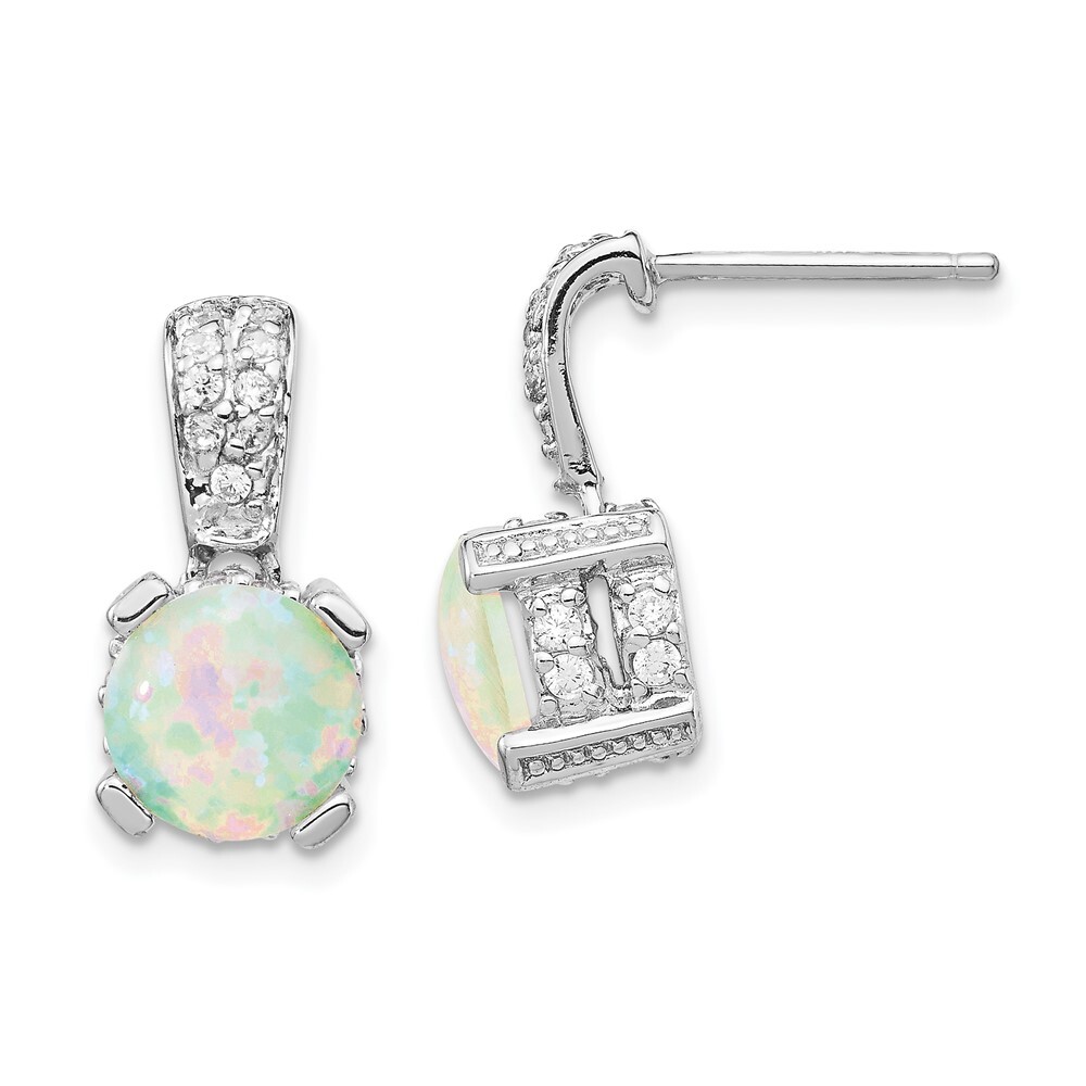 16mm Cheryl M 8mm Cabochon Lab-Created Opal & Brilliant-cut CZ Dangle Earrings