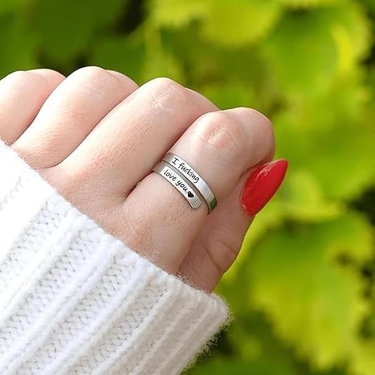 I F♡Cking Love You Ring for Women, Hope Rings Adjustable Stainless Steel Silver