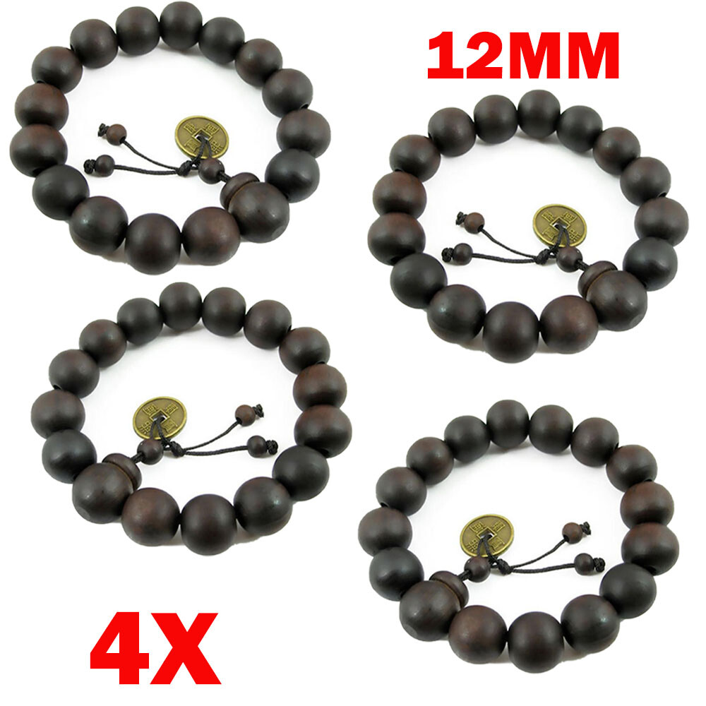 4PCS 12MM Wooden Men’s Buddha Buddhist Prayer Beads Tibet For Mala Bracelet NEW